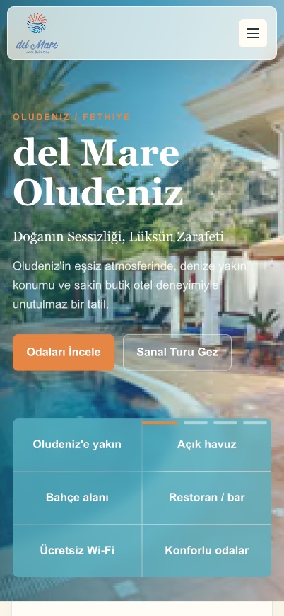 Mobile hero with the hotel name and buttons