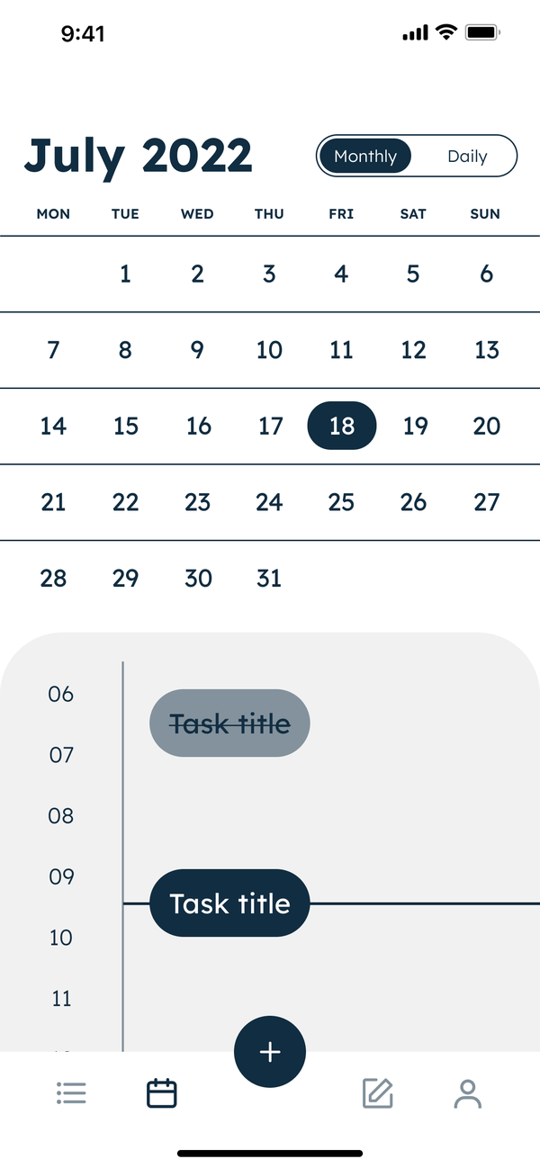 Monthly calendar for July 2022 with the selected day's tasks below
