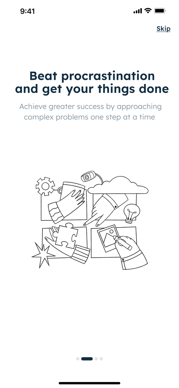 Onboarding: Beat procrastination and get your things done, with an illustration