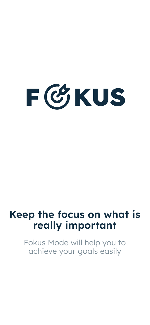 Splash screen with the Fokus logo and the line Keep the focus on what is really important