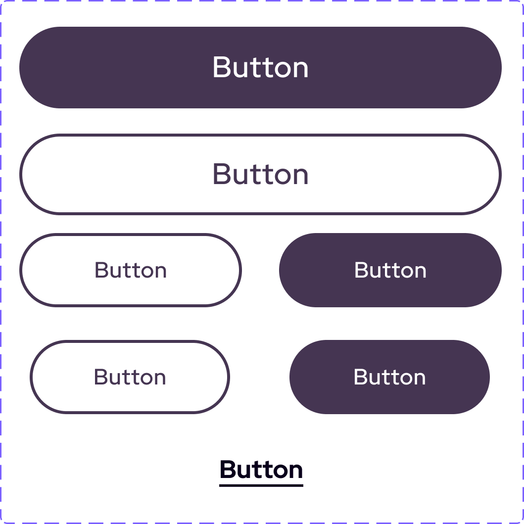 Buttons in plum, outline and text styles