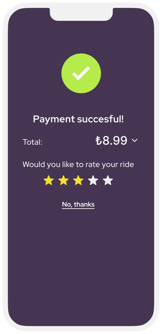 Payment successful with a star rating