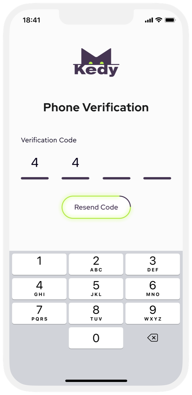 Phone verification with a four-digit code and a keypad