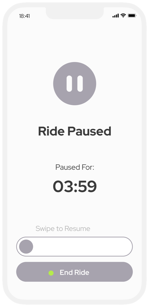 Wireframe: ride paused with a timer
