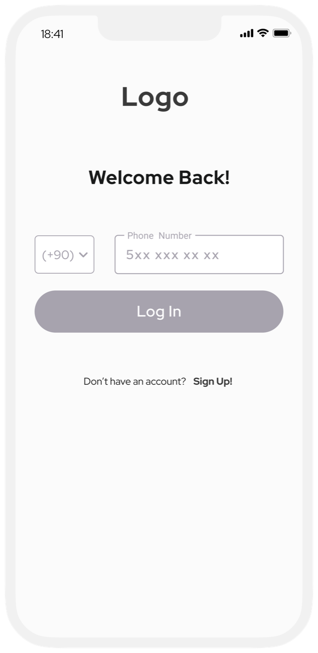 Wireframe: welcome back log in
