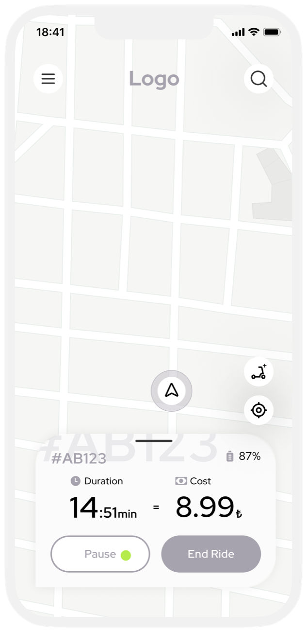 Wireframe: riding, with duration and cost