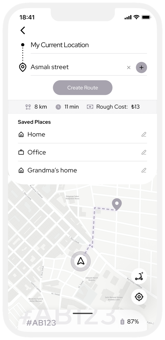 Wireframe: create a route with saved places